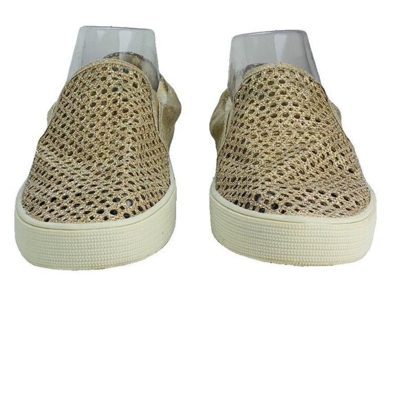 Metallic Gold Slip-On Sneakers With Perforated Design By Stuart Weitzman Size 7. - Picture 4 of 8